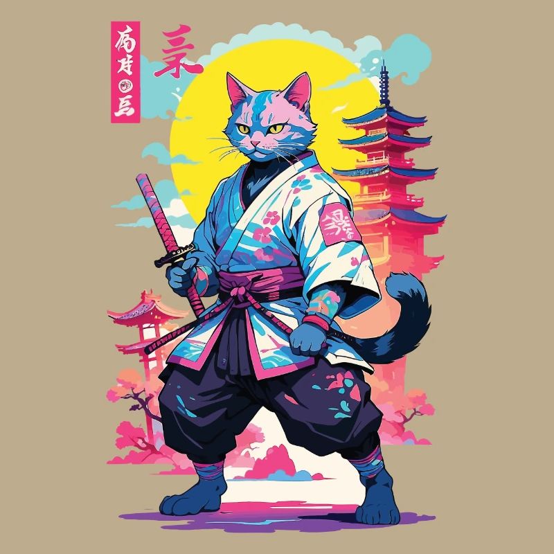 Conception esthétique Samurai Cat Vaporwave