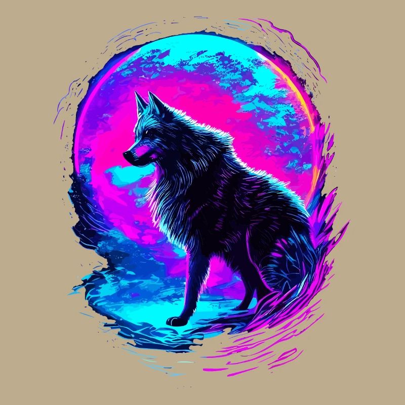 Wolf Neon Moon Synthwave