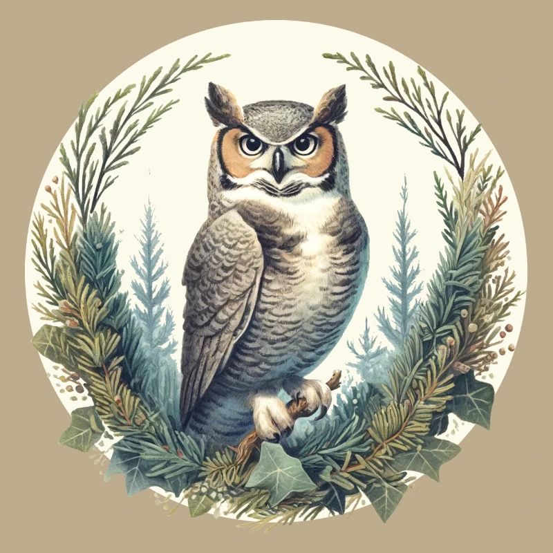 Great Horned Owl Juniper Tree