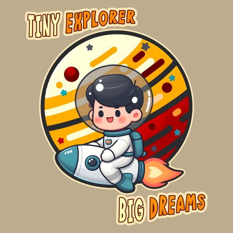 Tiny Cute Explorer, Astronaut Kid on a Rocket Tees