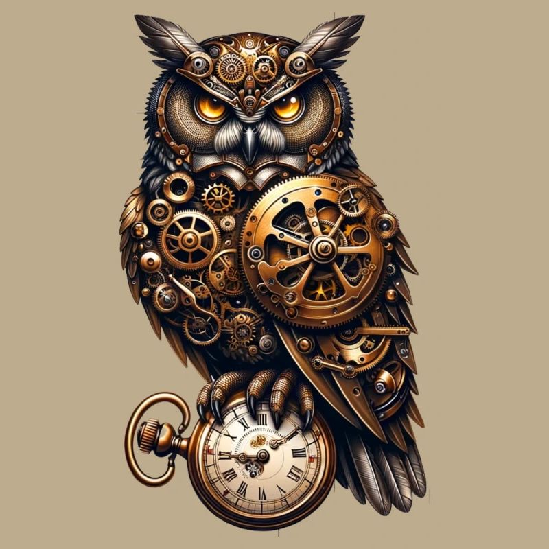 Clockwork Sentinel: Steampunk-Eule mit Getriebe