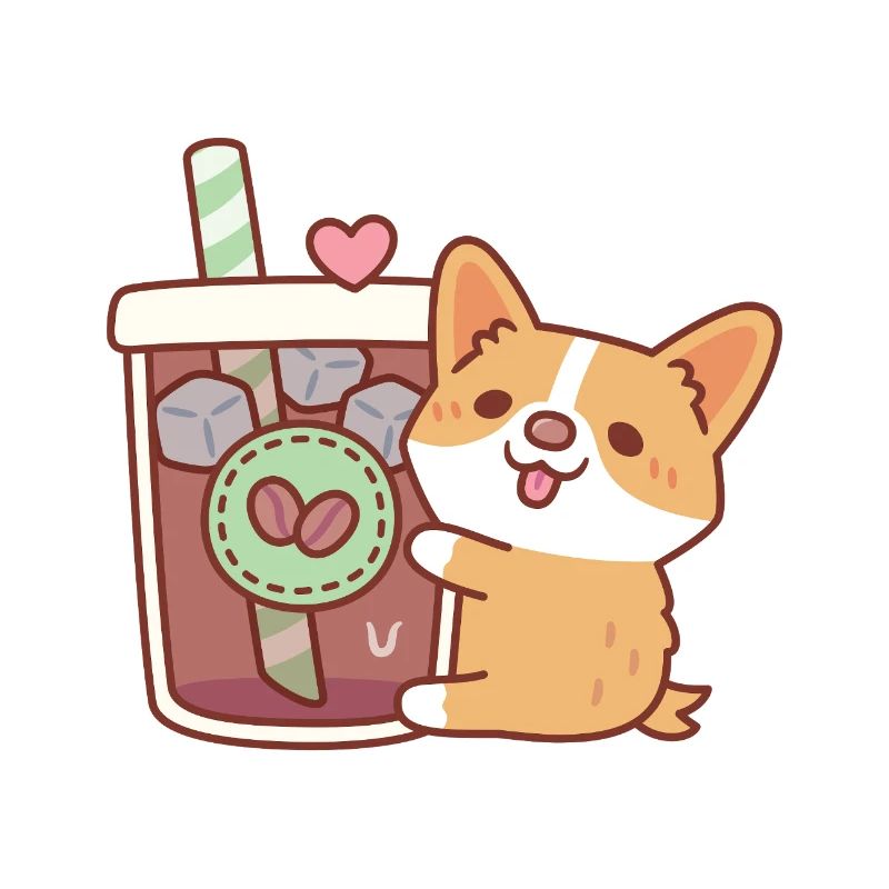 Süßer Corgi Welpe Umarmt Eiskaffee