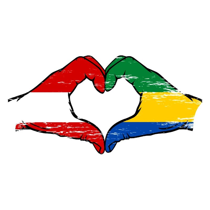 Austria Gabon Flag Hands Heart Shape Used