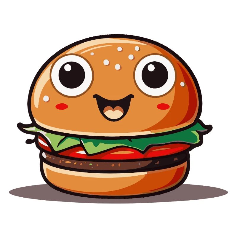 Mignon hamburger de dessin animé avec un visage souriant