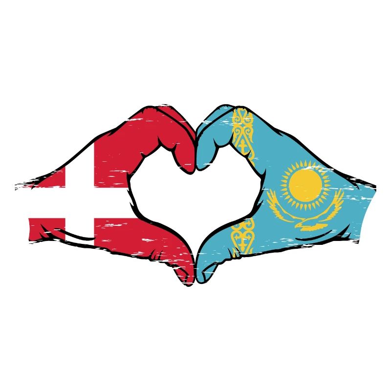 Danemark Kazakhstan drapeau mains forme de coeur utilisé