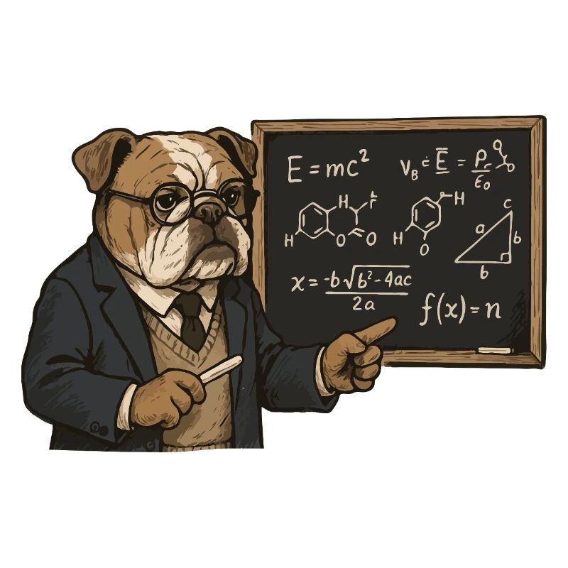 Professor Bulldog Teaching Math Science Chalkboard