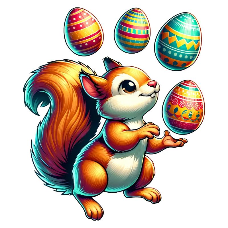 Süßes Eichhörnchen Jongliert Ostereier Comic
