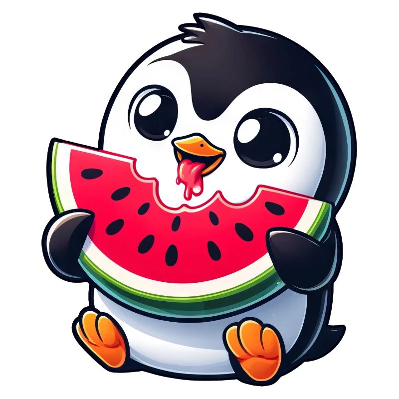 Pingouin avec dessin animé de pastèque