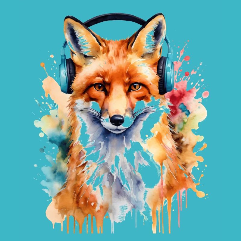 Fuchs Kopfhörer Musik Bunt Tier Design Print