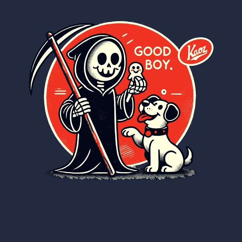 Grim Reaper Playing with Dog: Good Boy
