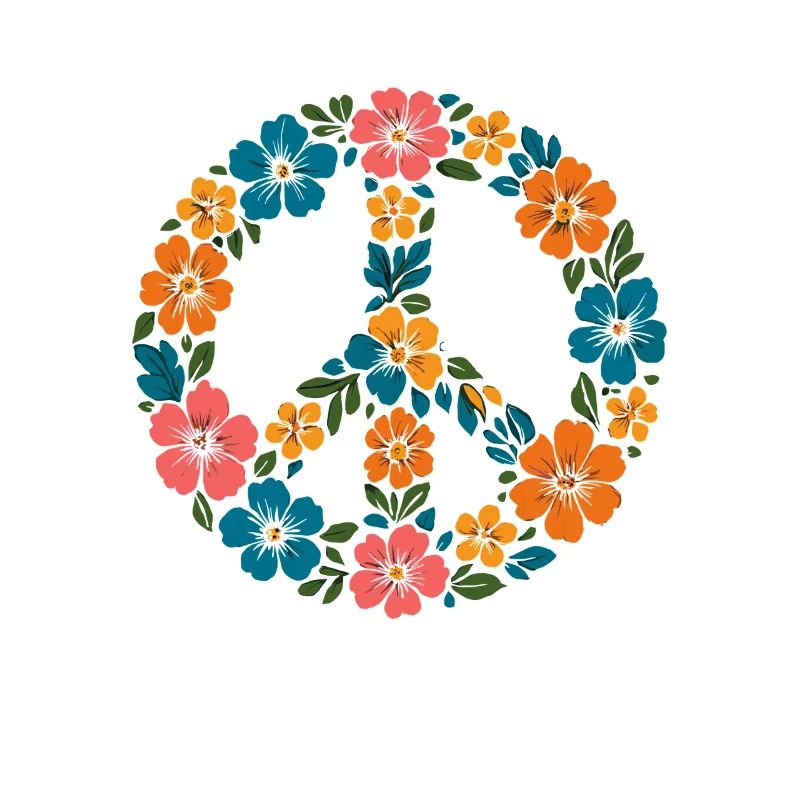 Peace Zeichen mit Blumen | Hippie Retro Stil