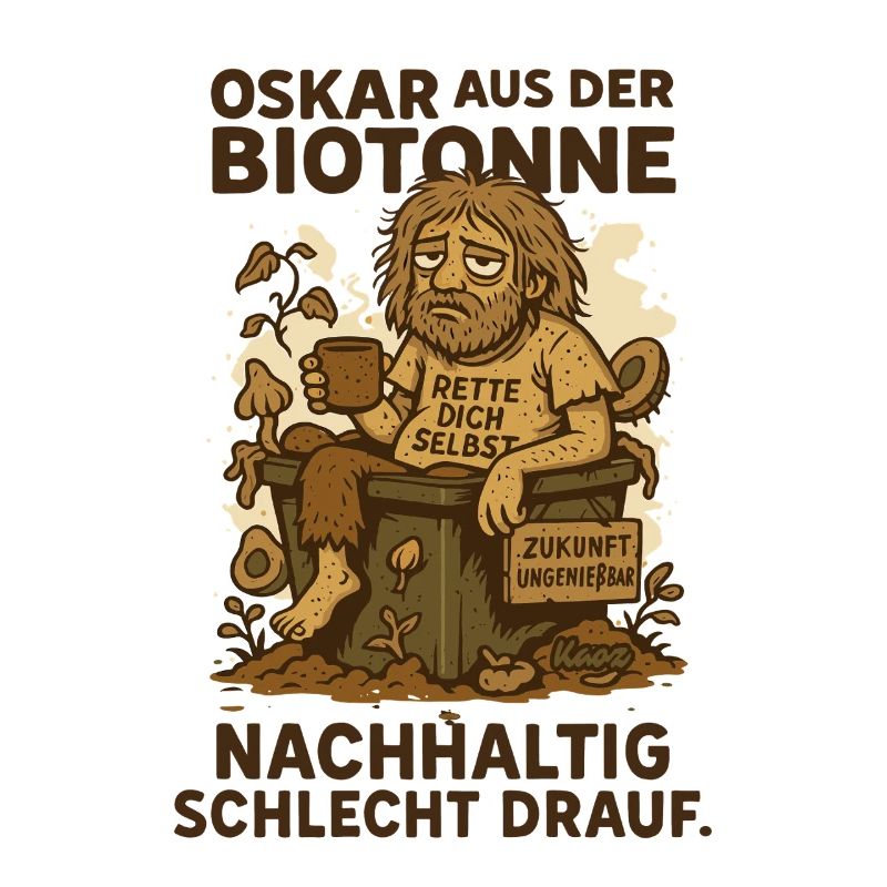 Oskar from the organic waste bin with saying and garbage