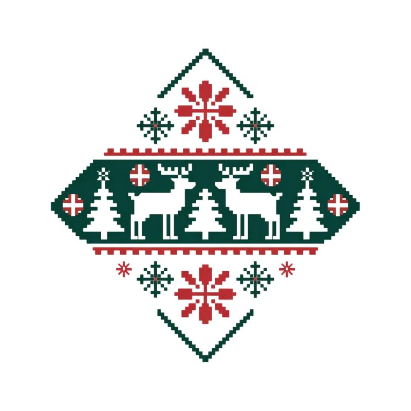 Retro Pixel Art Christmas Pattern Deer and Fir Trees