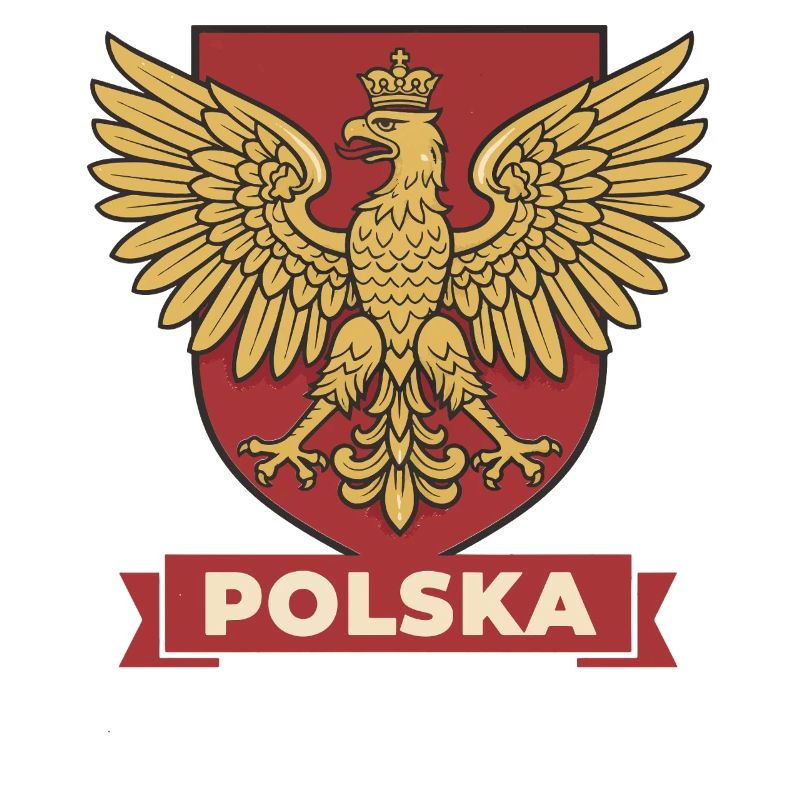 Polska Golden Eagle Heraldic Crest on Red Shield