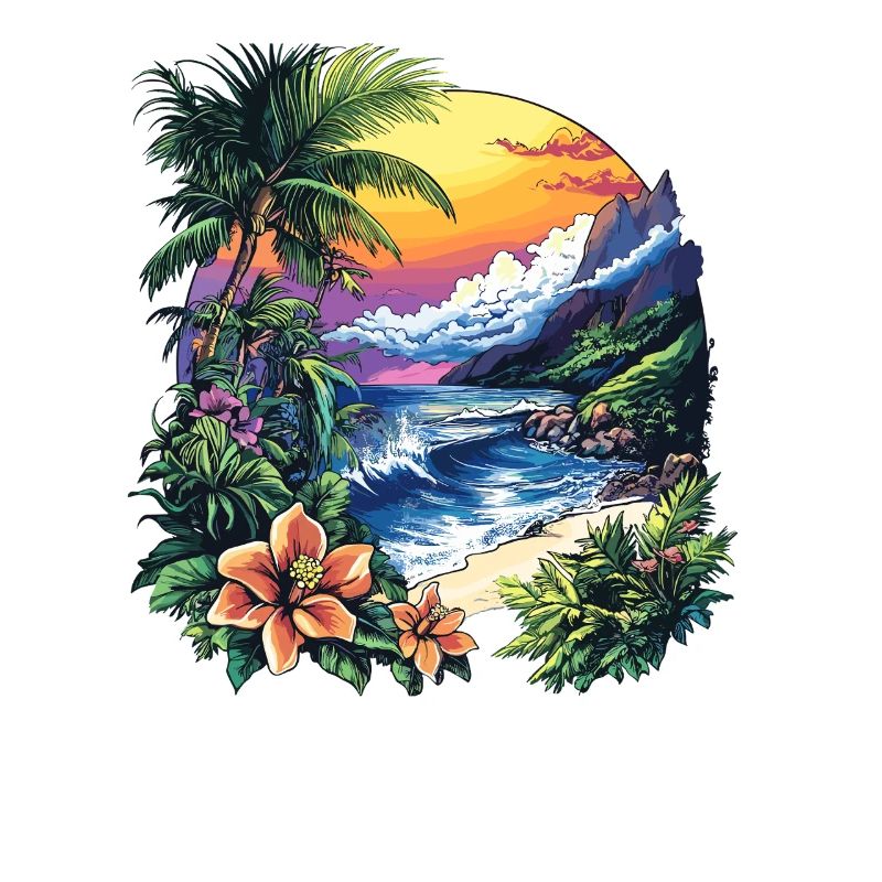 Tropical coast at sunset