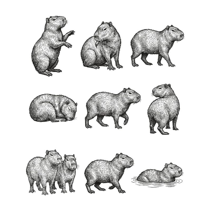 Capybara -Silhouetten im Walddesign