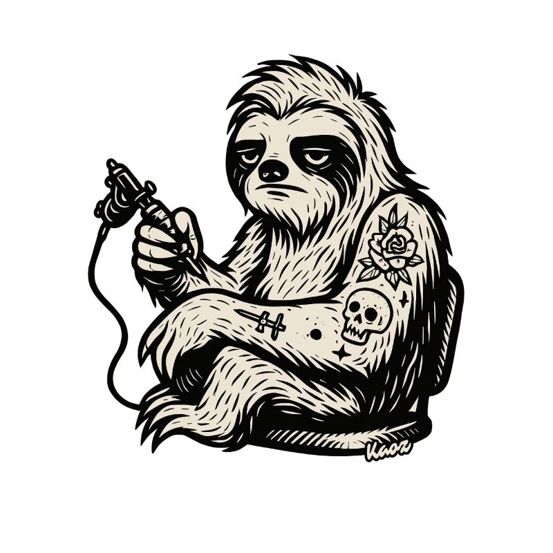 Tattooed Sloth with Skull Rose