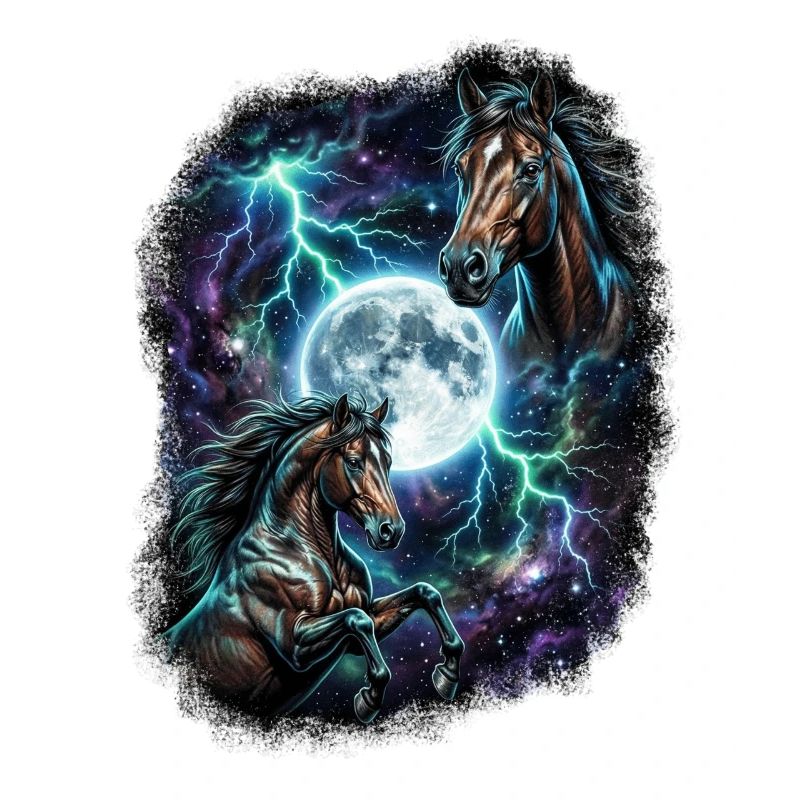 Zwei Wilde Pferde mit Mond Wildlife-Designs