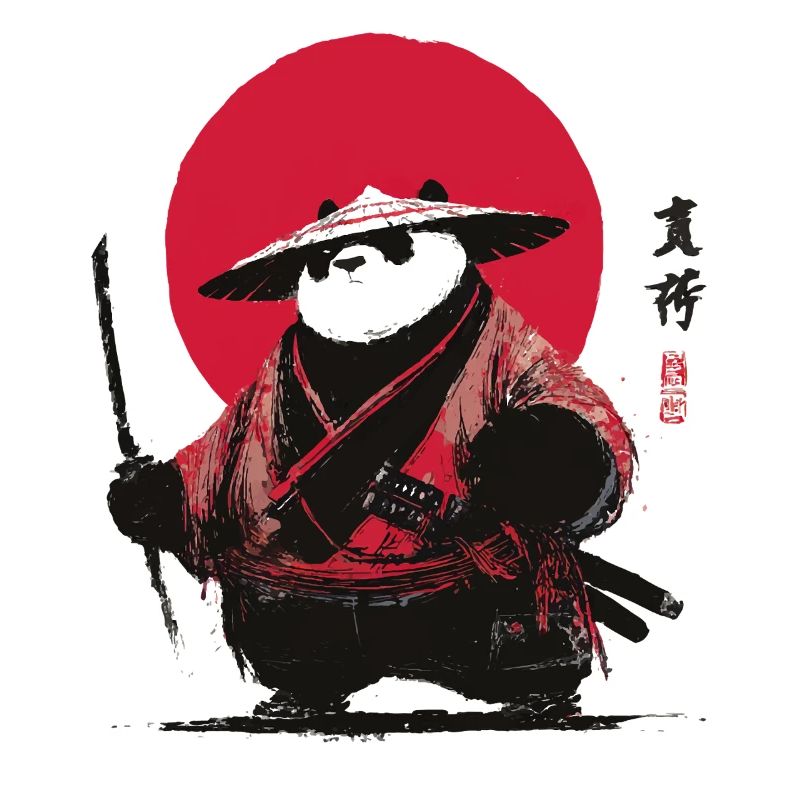 Panda Samurai in Vintage Sunset