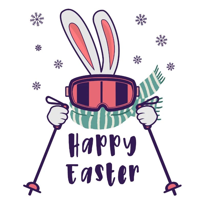 Happy Easter from Skiing Rabbit with ski poles