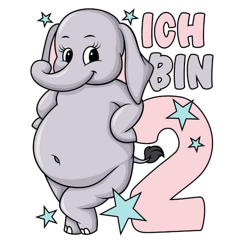 2. Geburtstag Mädchen süßer Elefant Ich bin 2