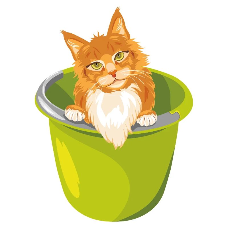 Niedliche rote Katze lugt aus dem Eimer