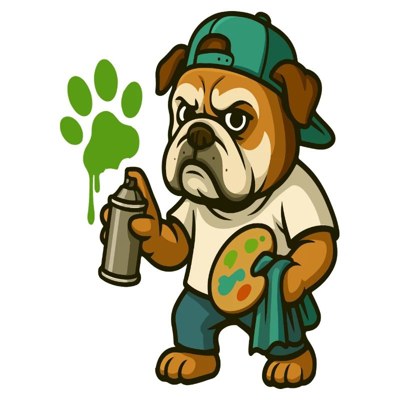Graffiti-Bulldoggen-Maskottchen mit Sprühfarbe
