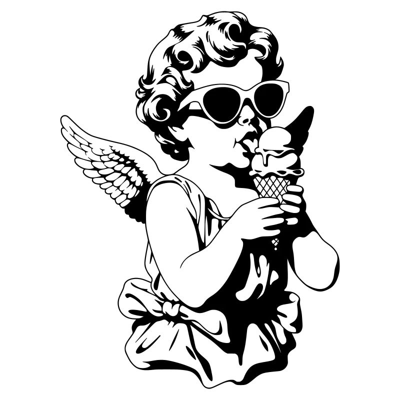 Cooler Cherub mit Sonnenbrille und Eis