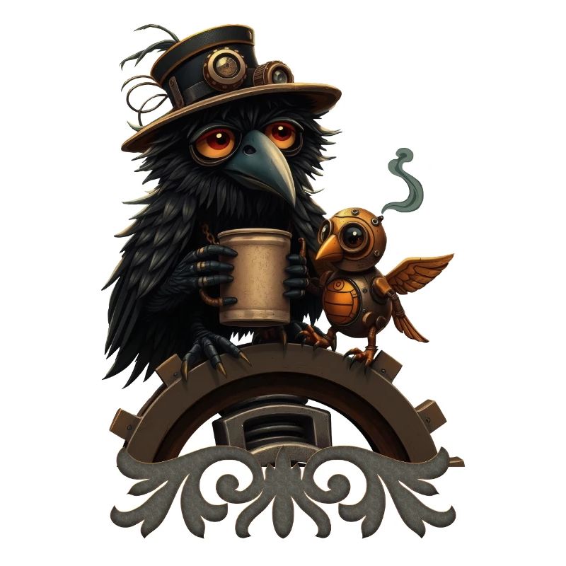 Steampunk Rabe mit Becher