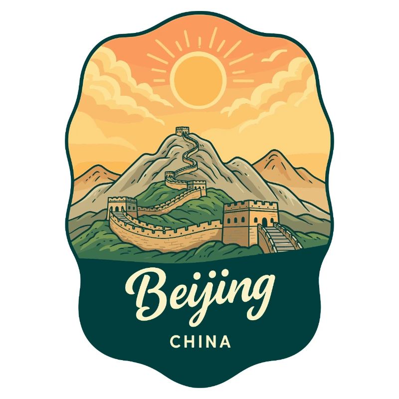 Pekinger Große Mauer Retro-Sonnenuntergangs-Reiseabzeichen