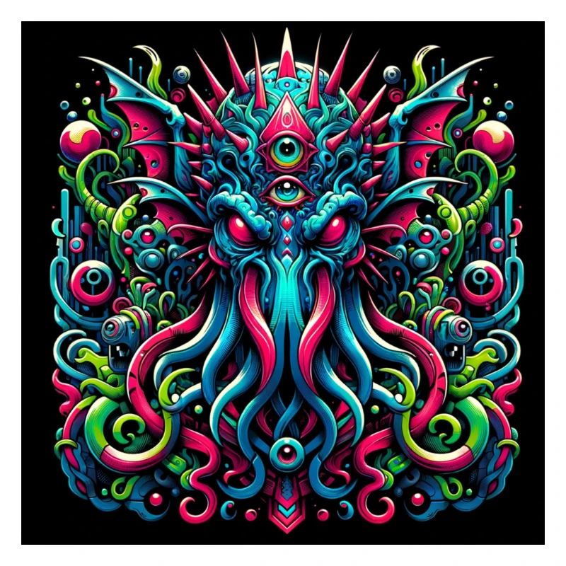 Buntes, detailliertes Cthulhu-Design in Graffiti