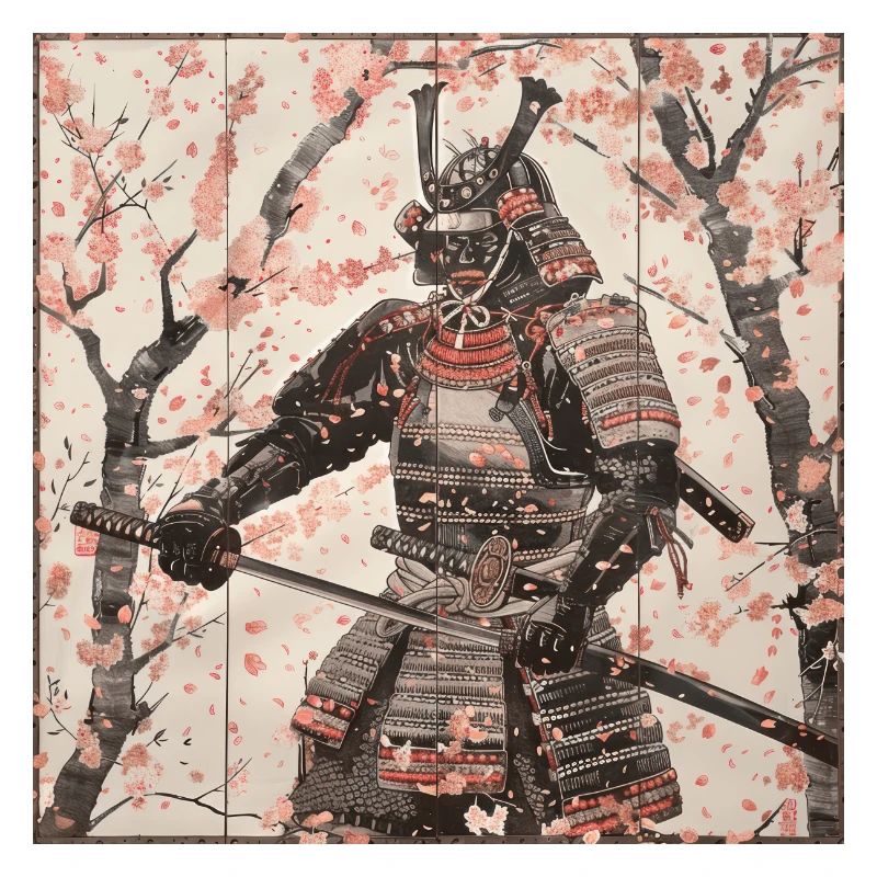 Japanisch, Samurai, Kirschblüte, Kunst, Ukiyo-E