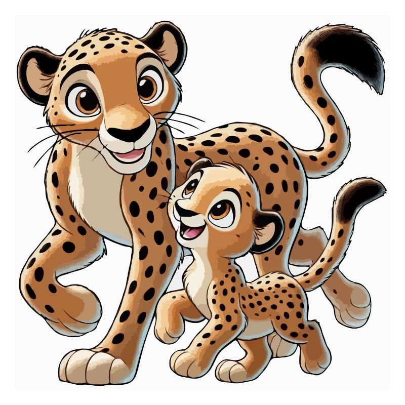 Mère guépard avec son enfant gambadant