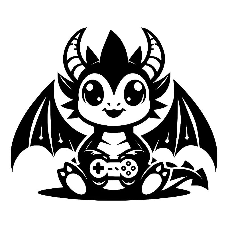 Kleiner Kinder Drache mit Hörnern und Controller