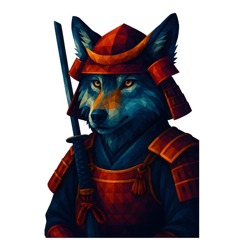WPAP Style Animal - Samurai Wolf Ancient Armor