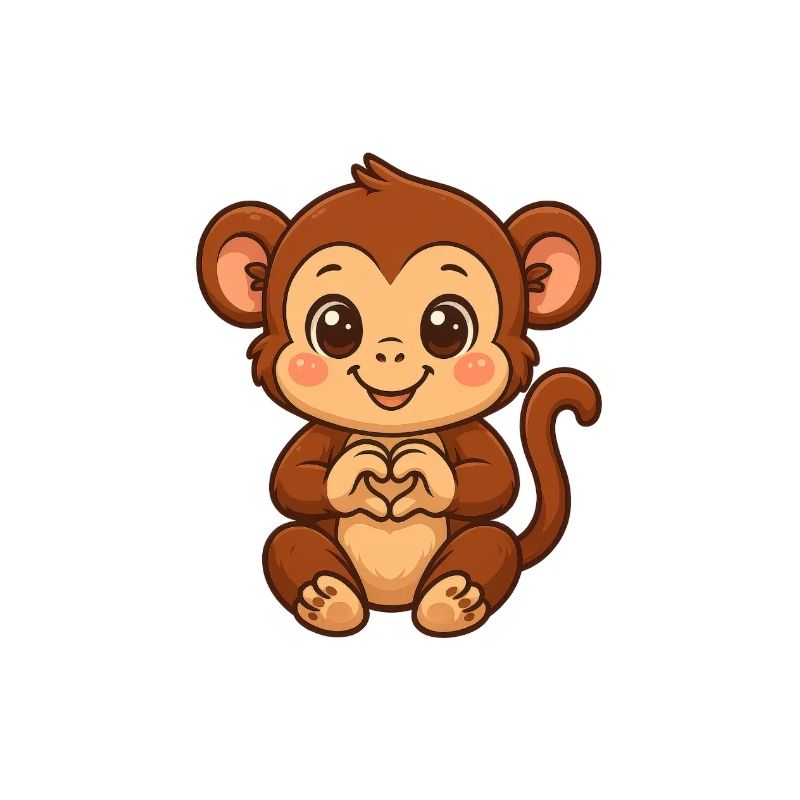 Cute monkey with heart hands
