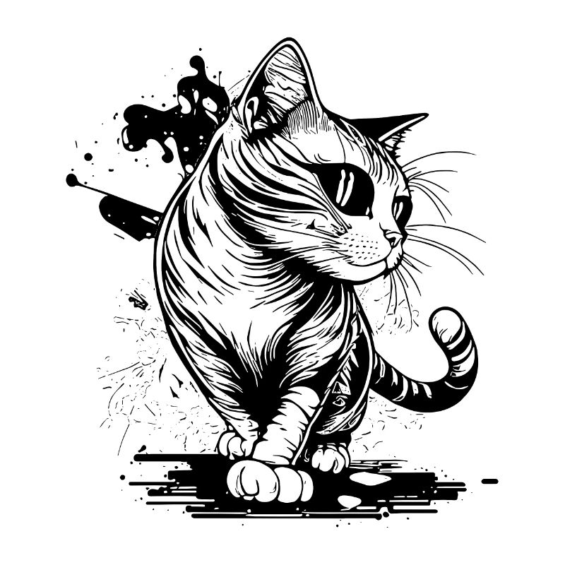 Chat mignon avec des pattes dans le style tatouage