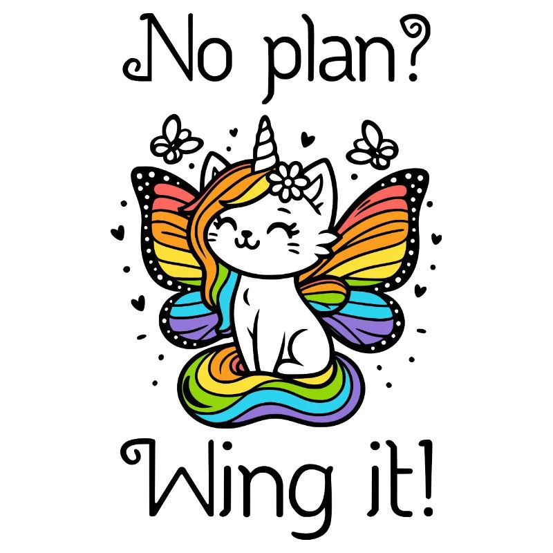 No plan? Wing it! Geflügelte Einhornkatze (bunt)