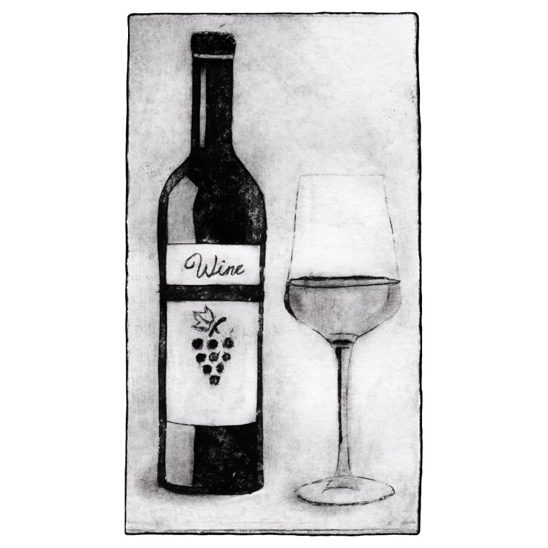 Bouteille de vin avec verre - Gravée à la main imprimable