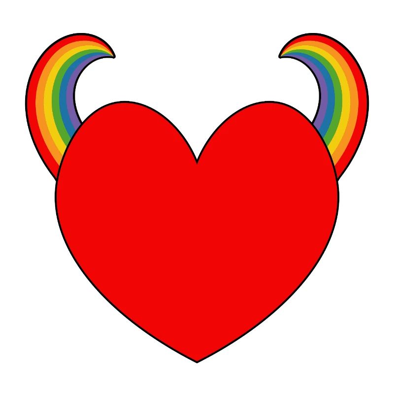 Cœur rouge avec des cornes arc-en-ciel