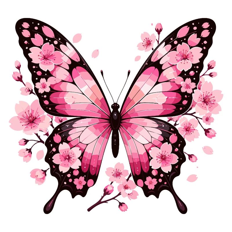 Papillon aux ailes de fleurs roses