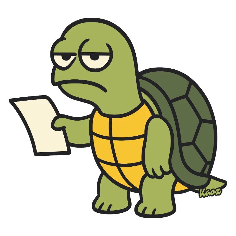Langsame Schildkröte mit Papier