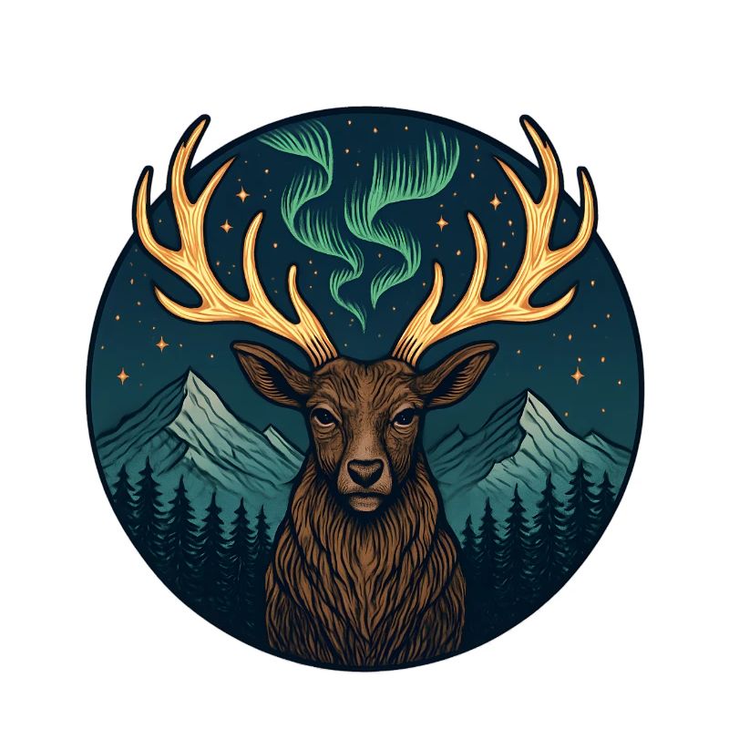 Northern Lights Moose in Mountain Landscape