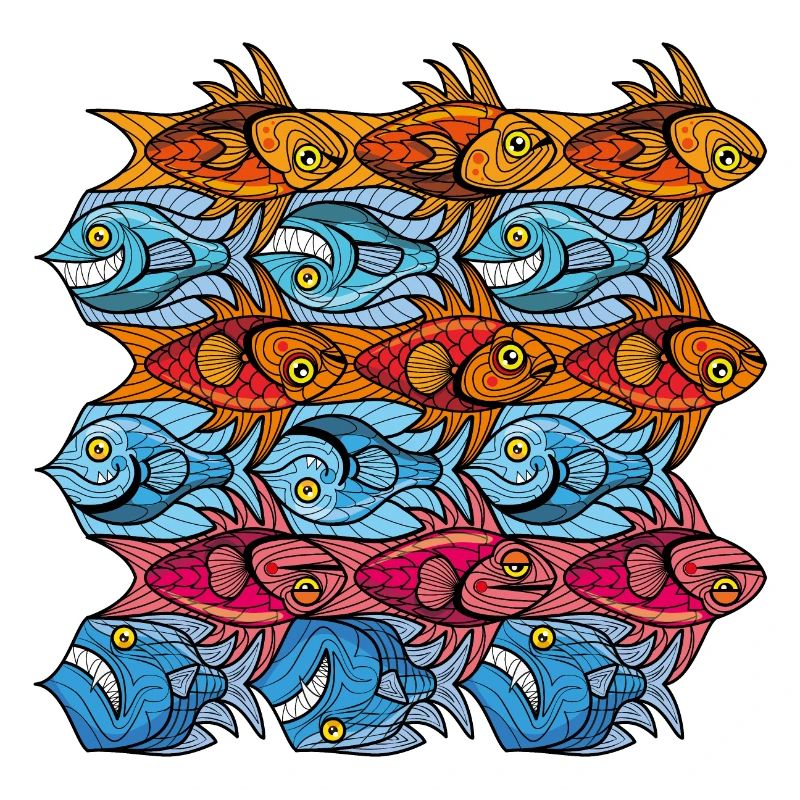 Escher-style Pisces tesselation in red blue