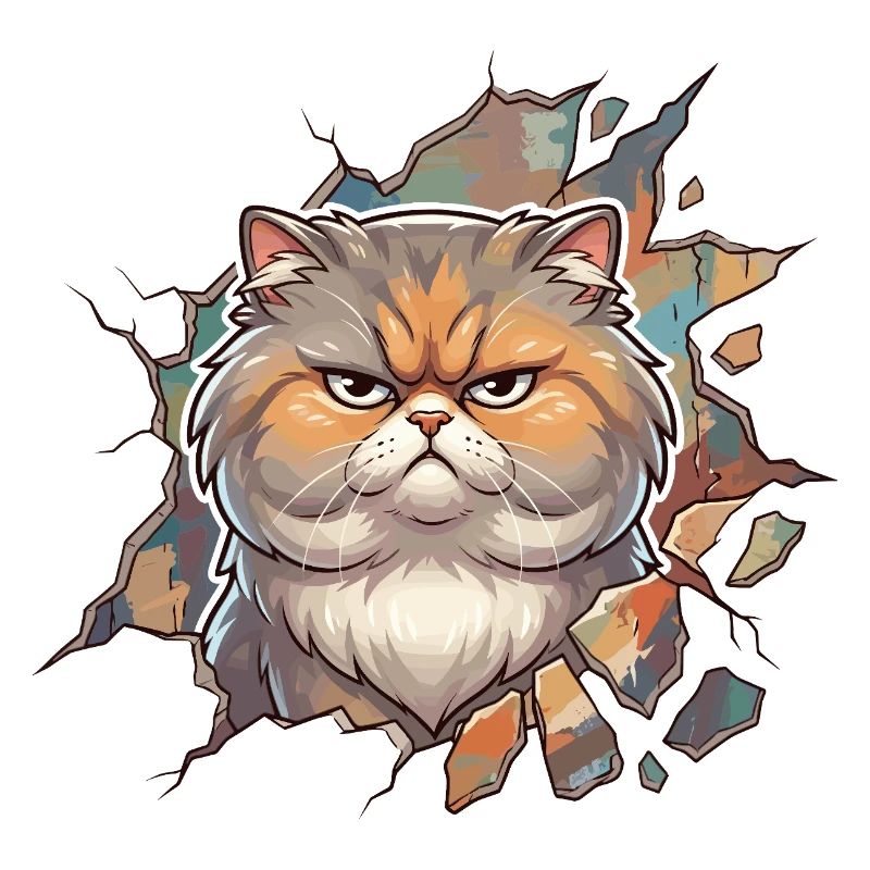 Angry kitty breaks through wall