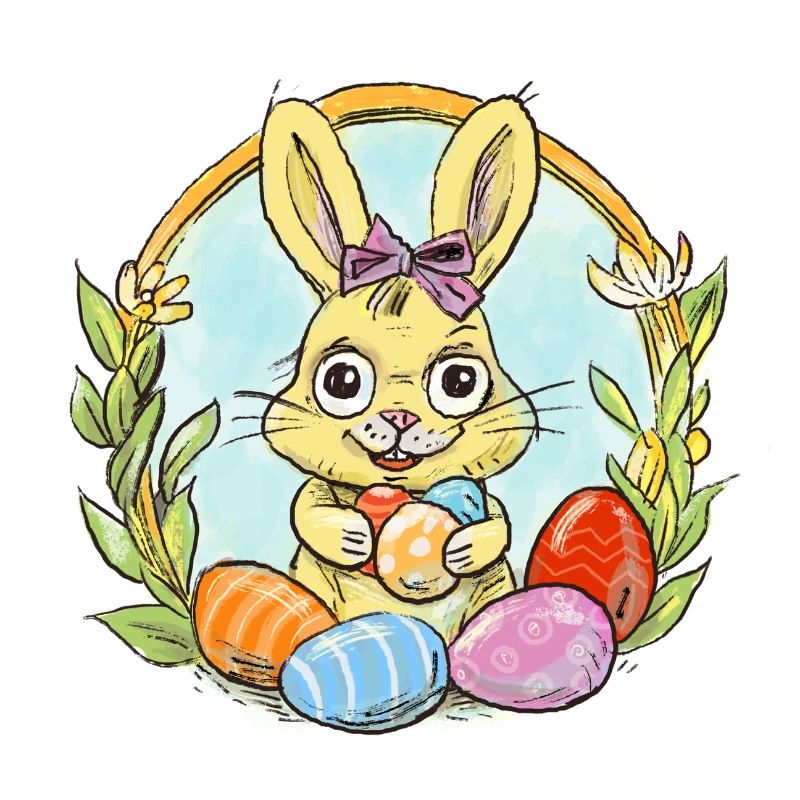 Easter bunny with colored eggs
