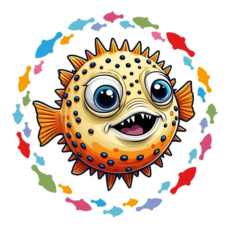 Drôle de poisson-globe rieur et poisson coloré