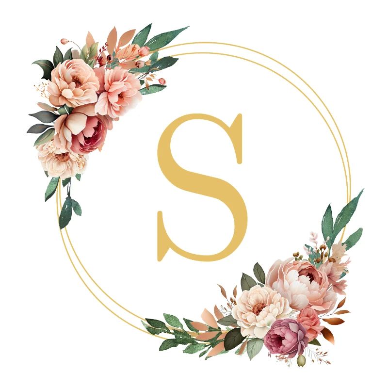 S Monogram, Flower Wreath, Personalizable