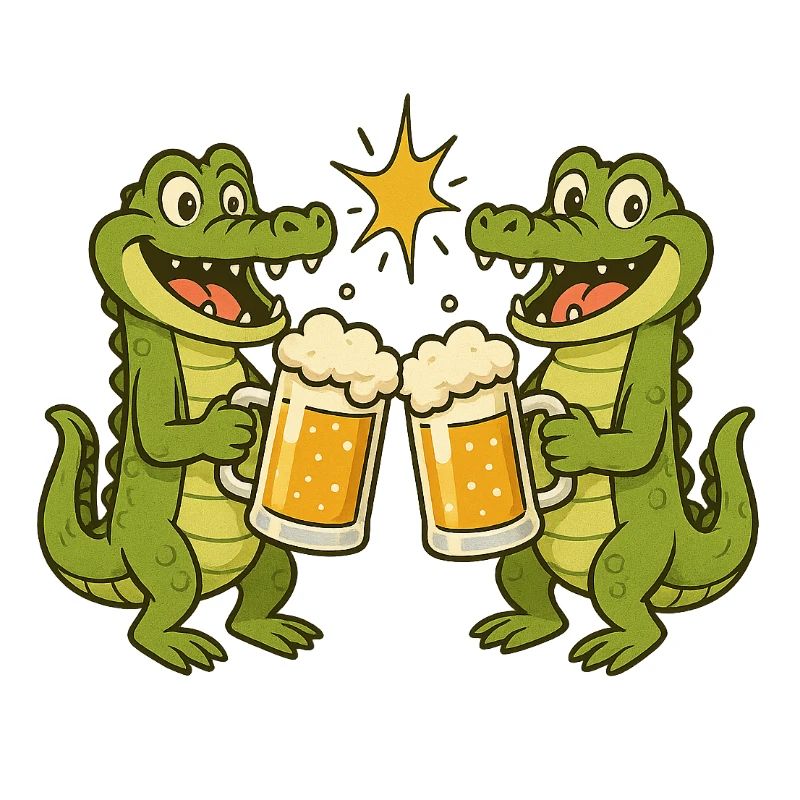Lachende Krokodile mit Bier