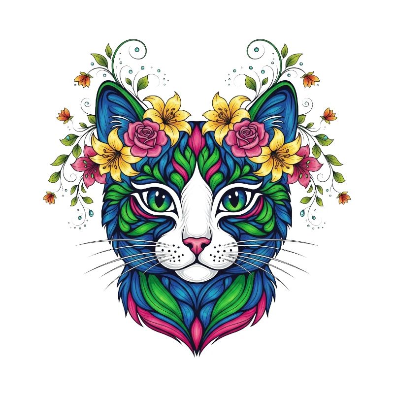 Katze mit Blumen